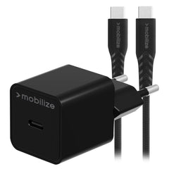 Mobilize Wall Charger Usb-C 20W With Pd/Pps + Usb-C Nylon Cable 1.2M Black