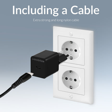 Mobilize Wall Charger Usb-C 20W With Pd/Pps + Usb-C Nylon Cable 1.2M Black