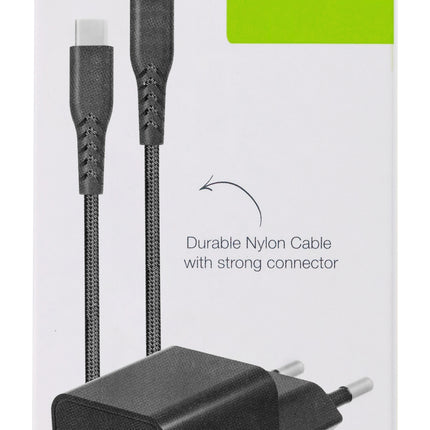 Mobilize Wall Charger Usb-C 20W With Pd/Pps + Usb-C Nylon Cable 1.2M Black