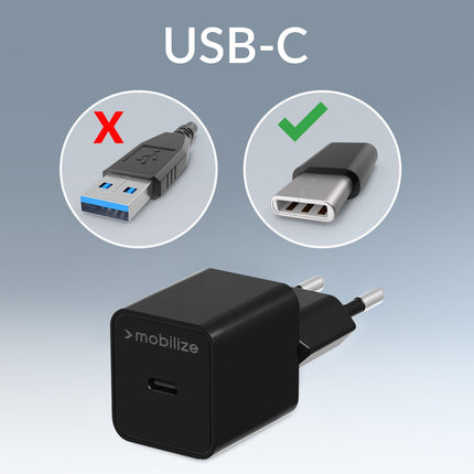 Mobilize Wall Charger Usb-C 20W With Pd/Pps + Usb-C Nylon Cable 1.2M Black