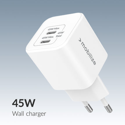 Mobilize Wall Charger 2X Usb-C Gan 45W With Pd/Pps White