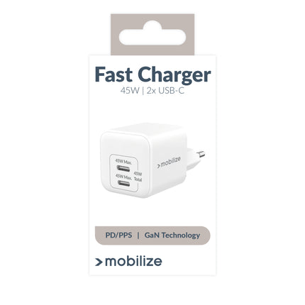 Mobilize Wall Charger 2X Usb-C Gan 45W With Pd/Pps White