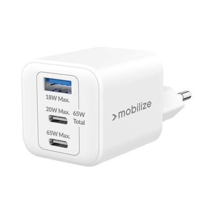 Mobilize Wall Charger 2X Usb-C + 1X Usb Gan 65W With Pd/Pps White