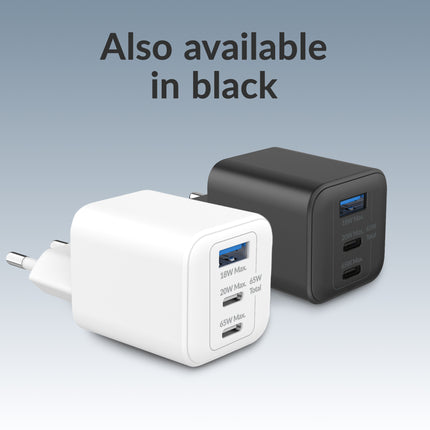Mobilize Wall Charger 2X Usb-C + 1X Usb Gan 65W With Pd/Pps White
