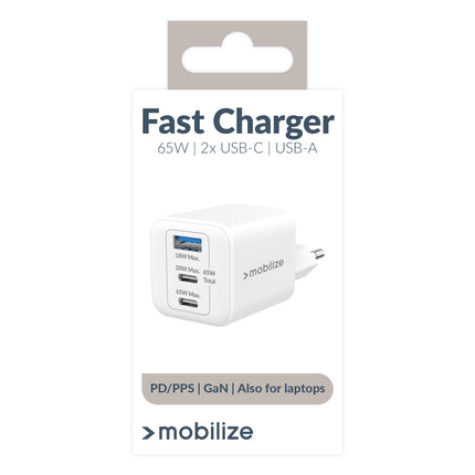 Mobilize Wall Charger 2X Usb-C + 1X Usb Gan 65W With Pd/Pps White
